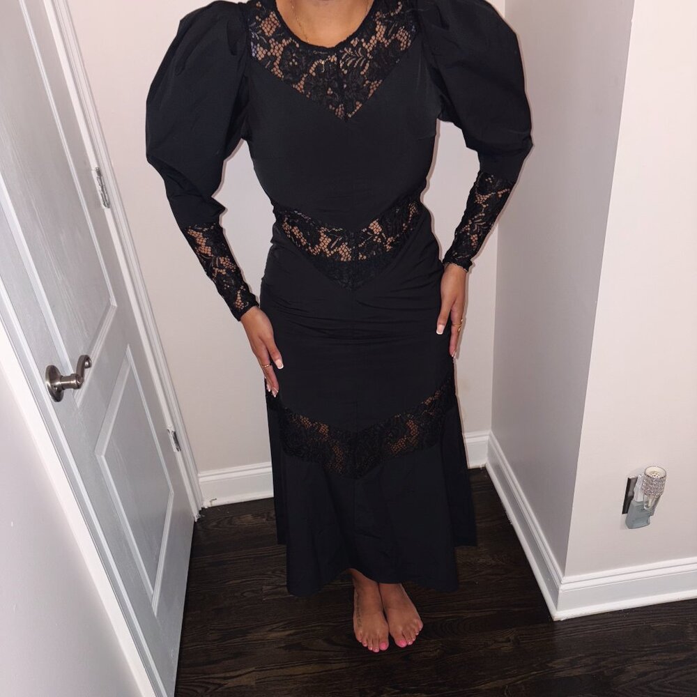 H&M Lace-Trimmed Black Maxi Dress